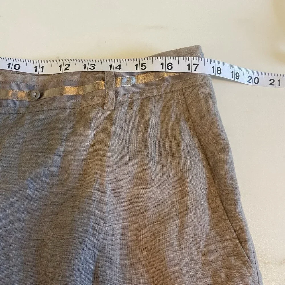 H&M Women’s Size 14 Pants 100% Linen Wide Leg Pockets‎ Mid Rise Tan Taupe Office